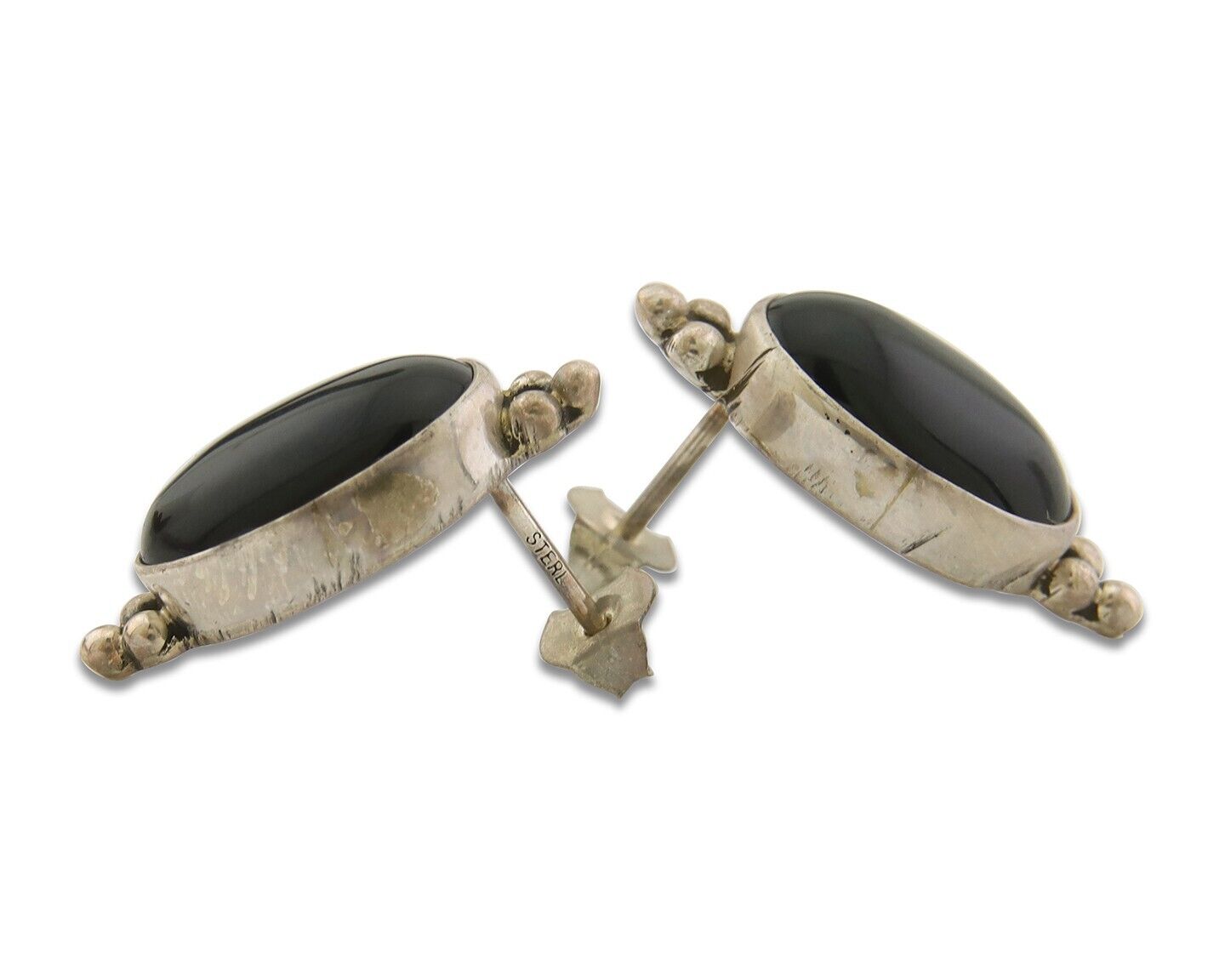 Navajo Earrings 925 Silver Handmade Natural Black Onyx Signed NAKAI C.80's