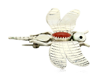 Navajo Pin Pendant .925 Silver Natural Coral Signed Artist Frank Yazzie C.80's