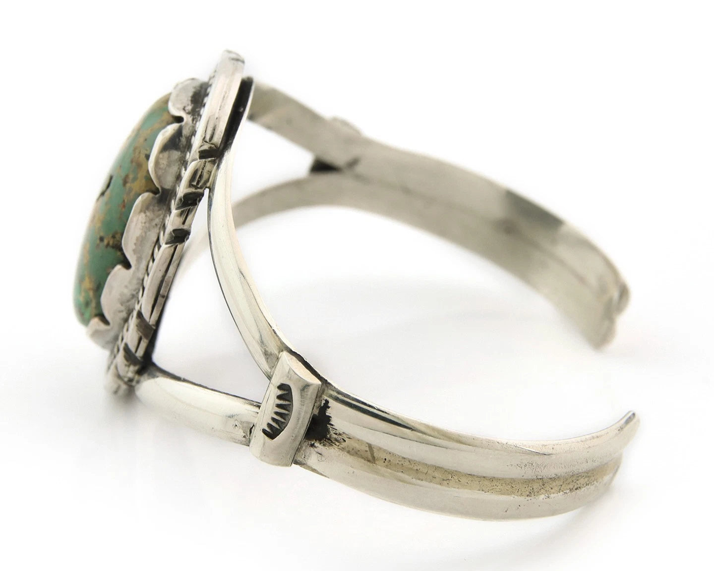 Navajo Bracelet Sterling Silver Turquoise Vintage Native Artist Signed Sunrise