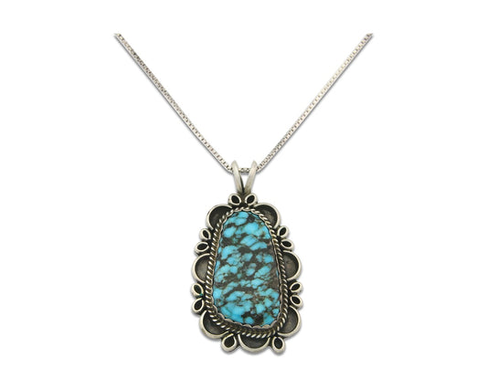 Navajo Sterling Silver Necklace Authentic Spiderweb Turquoise Vintage Handmade