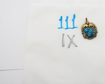 Navajo Pendant Sterling Silver & Gold Natural Blue Turquoise signed Virgnina C