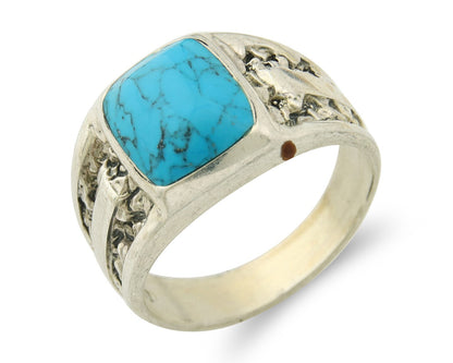 Men Vintage Nugget Ring 925 Sterling Turquoise Artist Signed SC Size 10