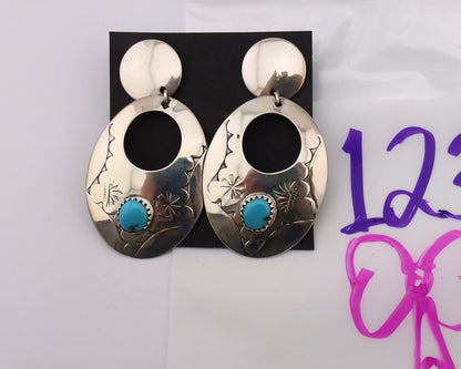 Navajo Dangle Handmade Earrings 925 Silver Blue Turquoise Native Artist C.80's