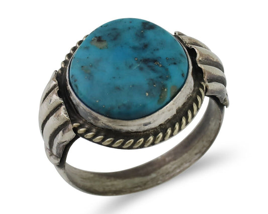 Navajo Handmade Ring 925 Silver Blue Turquoise Native American Artist C.80's