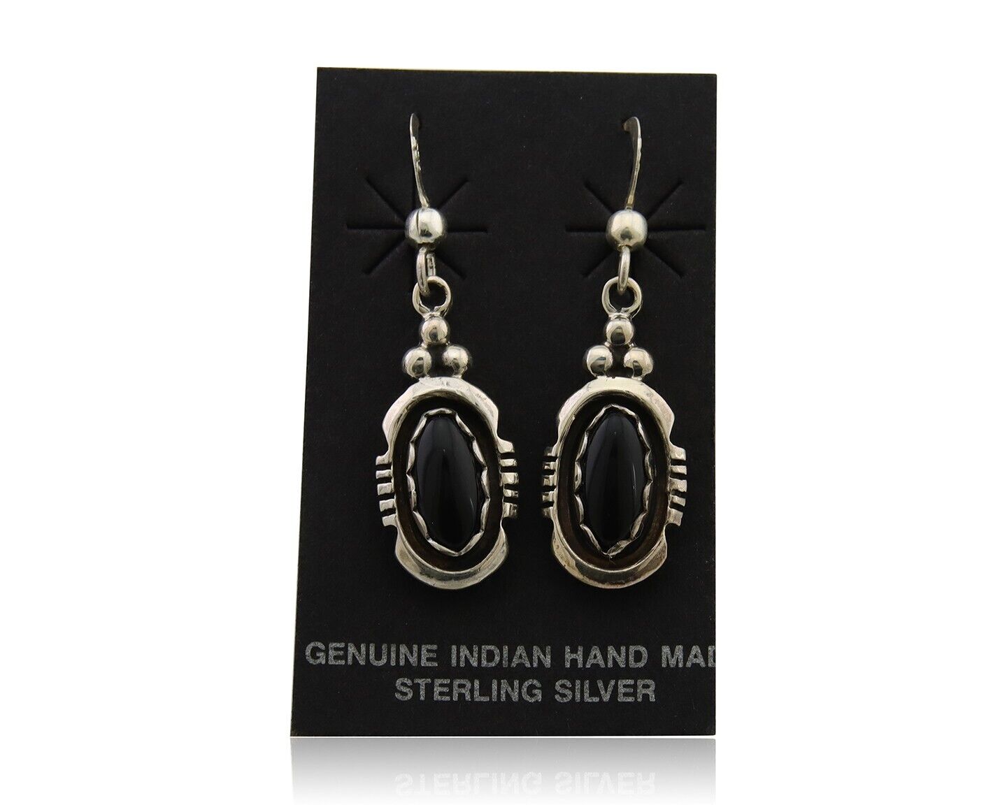 Navajo Dangle Earrings 925 Silver Natural Black Onyx Native American C.80's