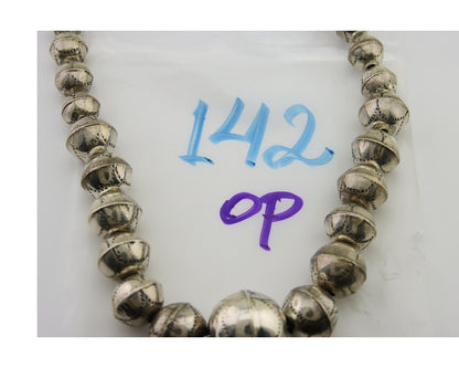 Navajo Bead Necklace 925 Silver Turquoise Native American Artist C.80's