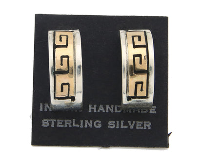 Navajo Earrings Sterling Silver & Gold Vintage Handmade Signed S Skeets