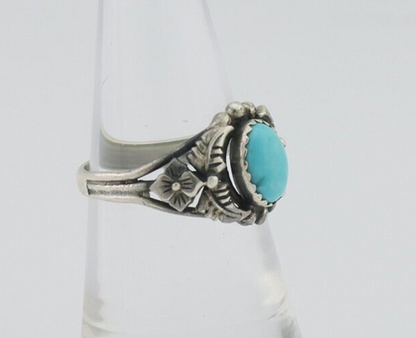 Navajo Ring 925 Silver Natural Turquoise Native American Artist C.80's