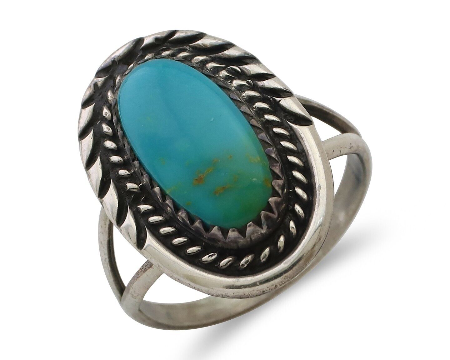 Navajo Handmade Ring 925 Silver Kingman Turquoise Size 7.0 C.80's