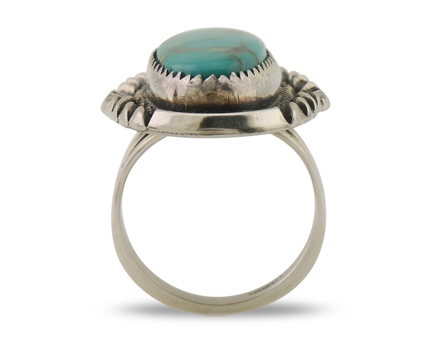 Navajo Ring 925 Silver Natural Blue Turquoise Signed M Begay C.80's