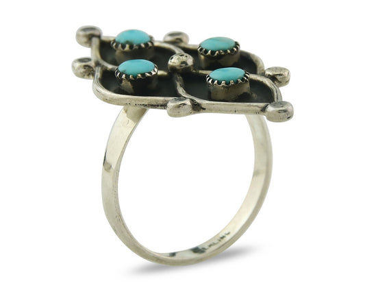 Vintage Zuni Ring 925 Sterling Authentic Natural Turquoise Native Artist Sz 9.75