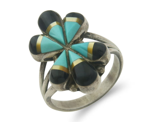 Vintage Navajo Ring 925 Sterling Gemstone Signed A Sunburst Size 8.25
