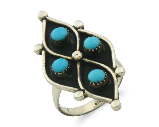 Vintage Zuni Ring 925 Sterling Authentic Natural Turquoise Native Artist Size 8