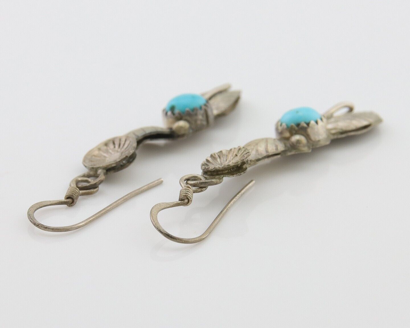 Navajo Dangle Earrings 925 Silver Natural Turquoise Native Artist C.80's