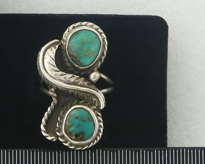 Vintage Navajo Ring 925 Sterling Authentic Traditional Turquoise Size 8.0