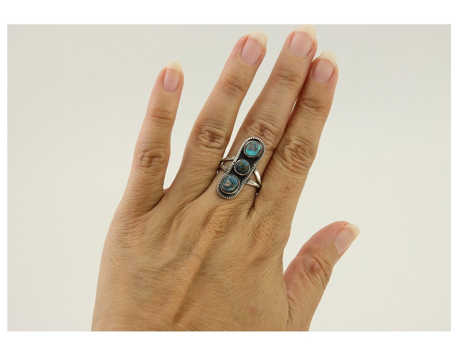 Navajo Ring 925 Silver Natural Blue Turquoise Native American Artist C.80's