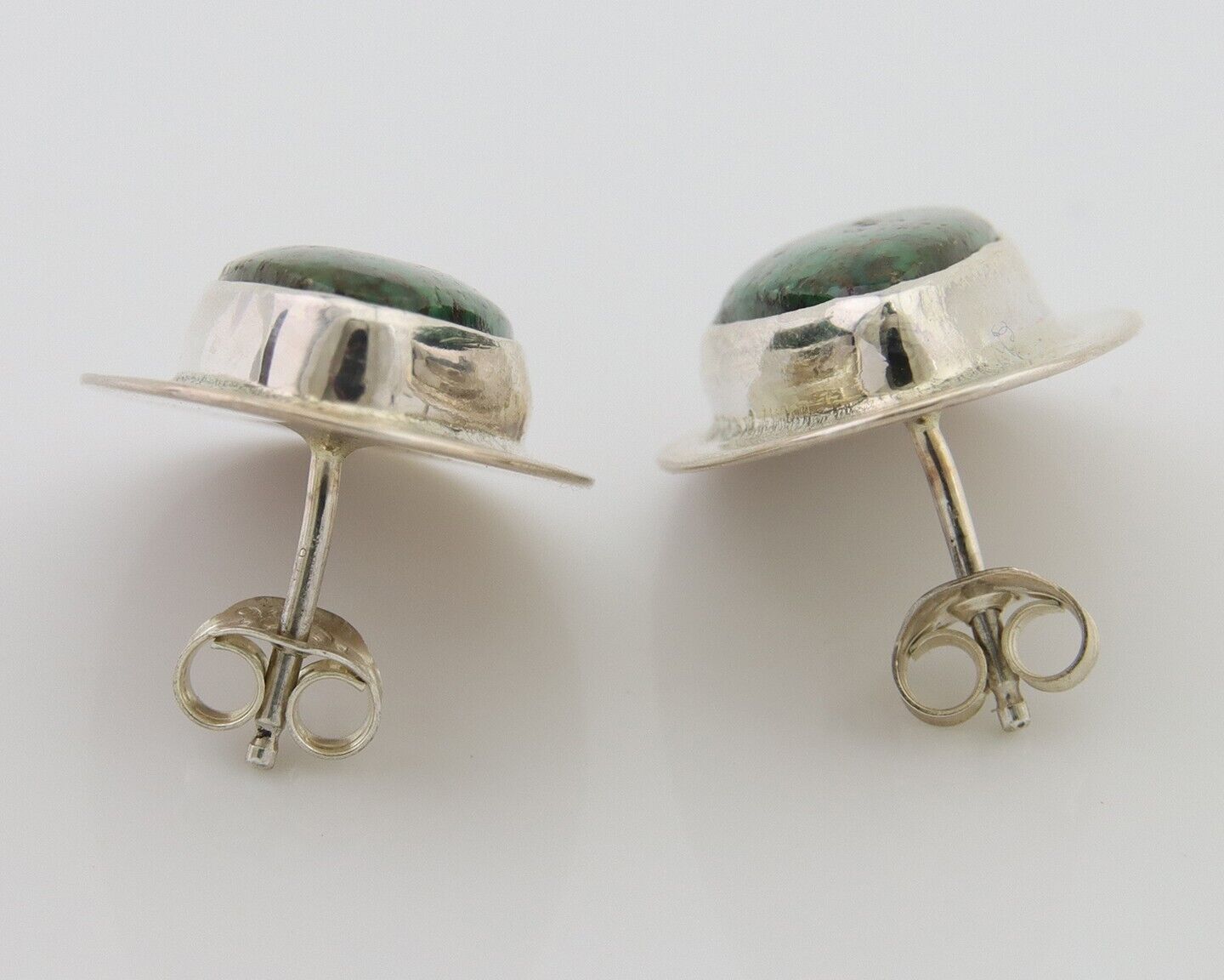 Navajo Shield Earrings 925 Silver Natural Turquoise Artist Signed M.S. C.80's