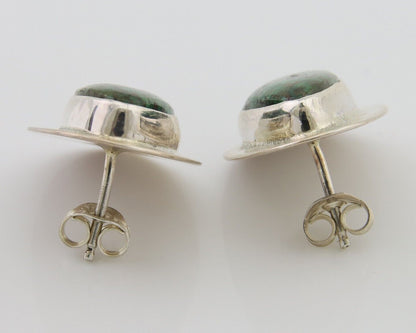 Navajo Shield Earrings 925 Silver Natural Turquoise Artist Signed M.S. C.80's