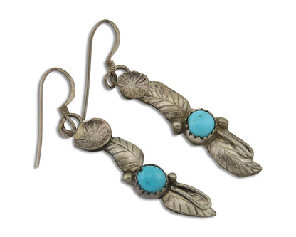 Navajo Dangle Earrings 925 Silver Natural Turquoise Native Artist C.80's