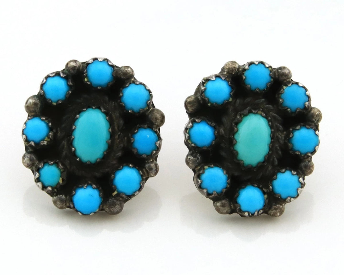 Navajo Dangle Earrings Sterling Silver Natural Turquoise Handmade Signed NC
