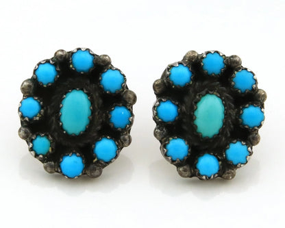 Navajo Dangle Earrings Sterling Silver Natural Turquoise Handmade Signed NC