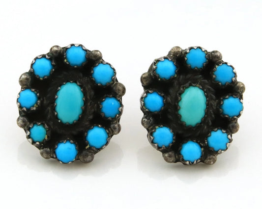 Navajo Dangle Earrings Sterling Silver Natural Turquoise Handmade Signed NC