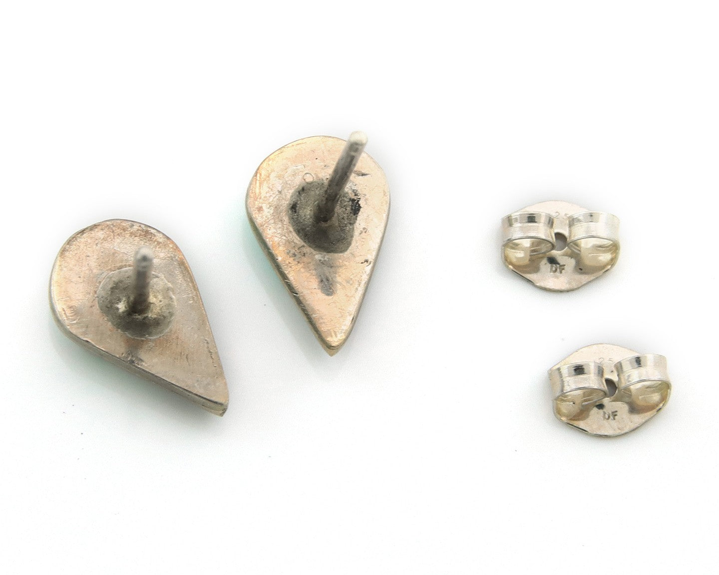 Navajo Earrings Sterling Silver Inlaid Turquoise & MOP Vintage Handmade