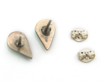 Navajo Earrings Sterling Silver Inlaid Turquoise & MOP Vintage Handmade