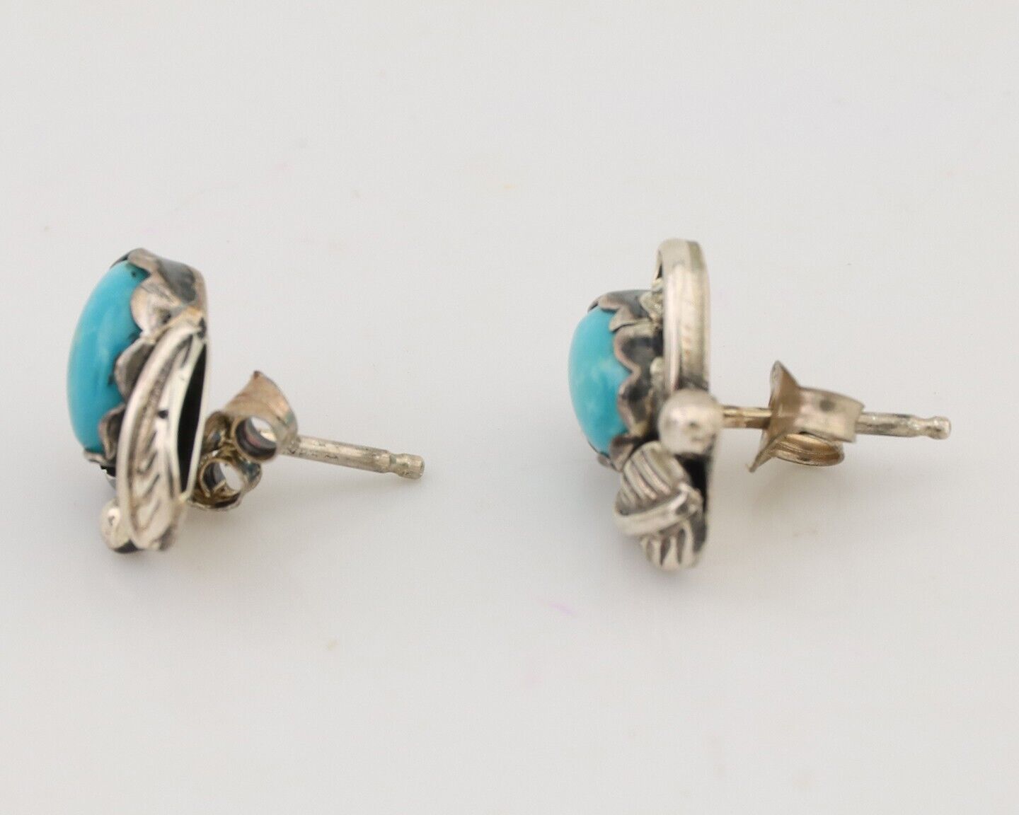 Navajo Handmade Earrings 925 Silver Natural Turquoise Native Artist C.80's