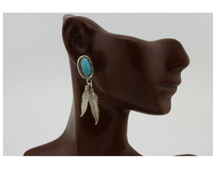 Navajo Handmade Earrings 925 Silver Blue Turquoise Native Artist C.80s