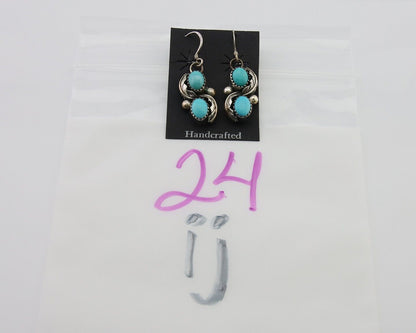 Navajo Dangle Earrings 925 Silver Natural Turquoise Native American Artist C80s