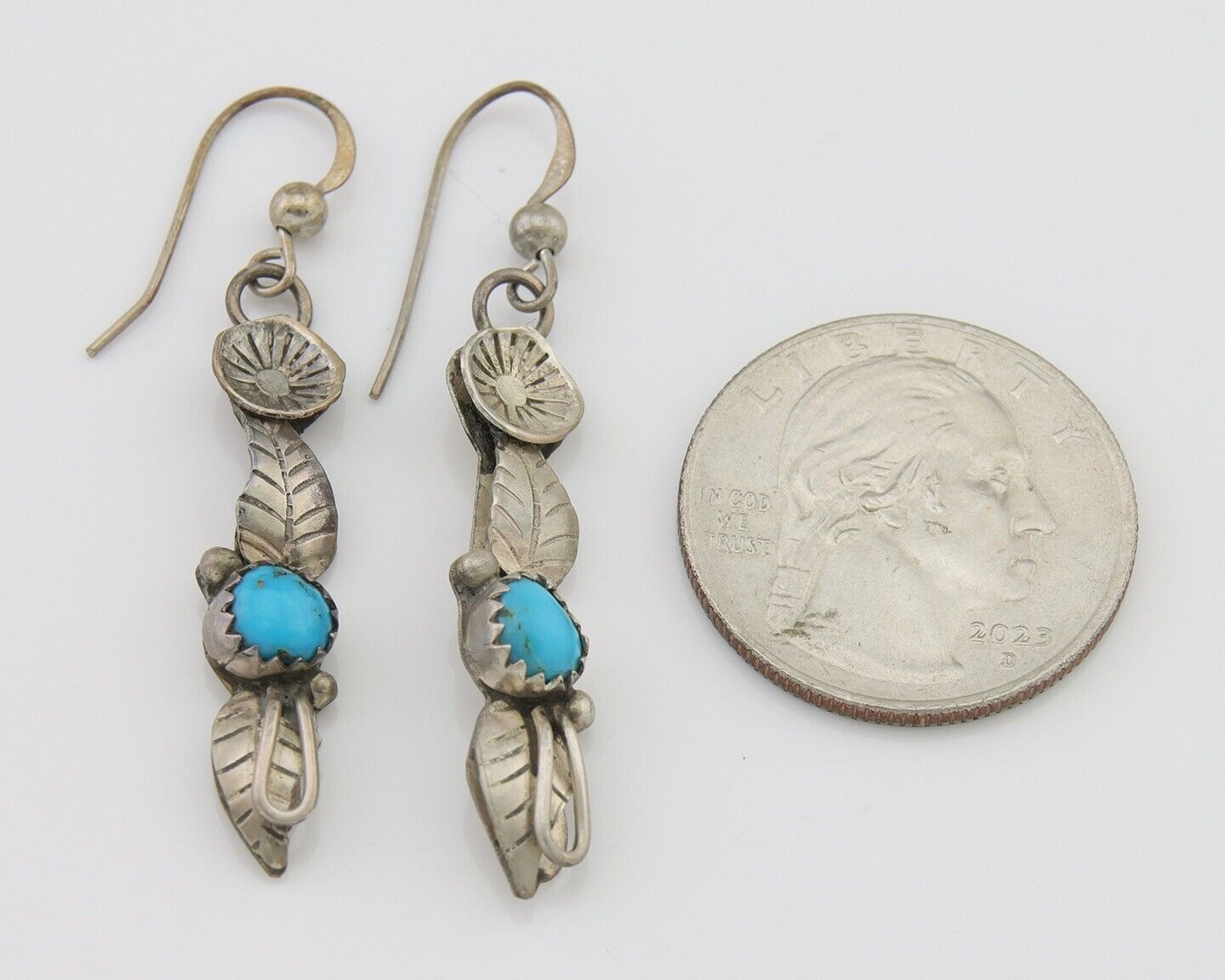 Navajo Dangle Earrings 925 Silver Natural Turquoise Native Artist C.80's