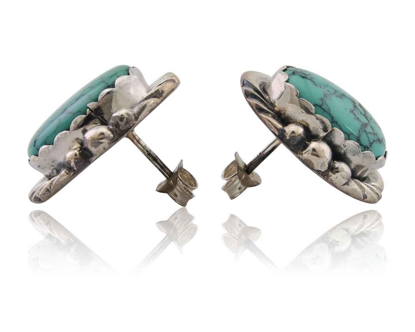 Navajo Paw Earrings 925 Silver Blue Turquoise Native American Artist C.80's