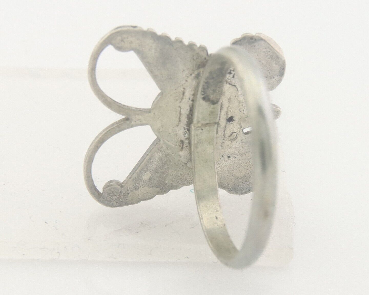 Navajo Ring 925 Silver Inlaid Butterfly Turquoise & Coral C.80's Size 5.5