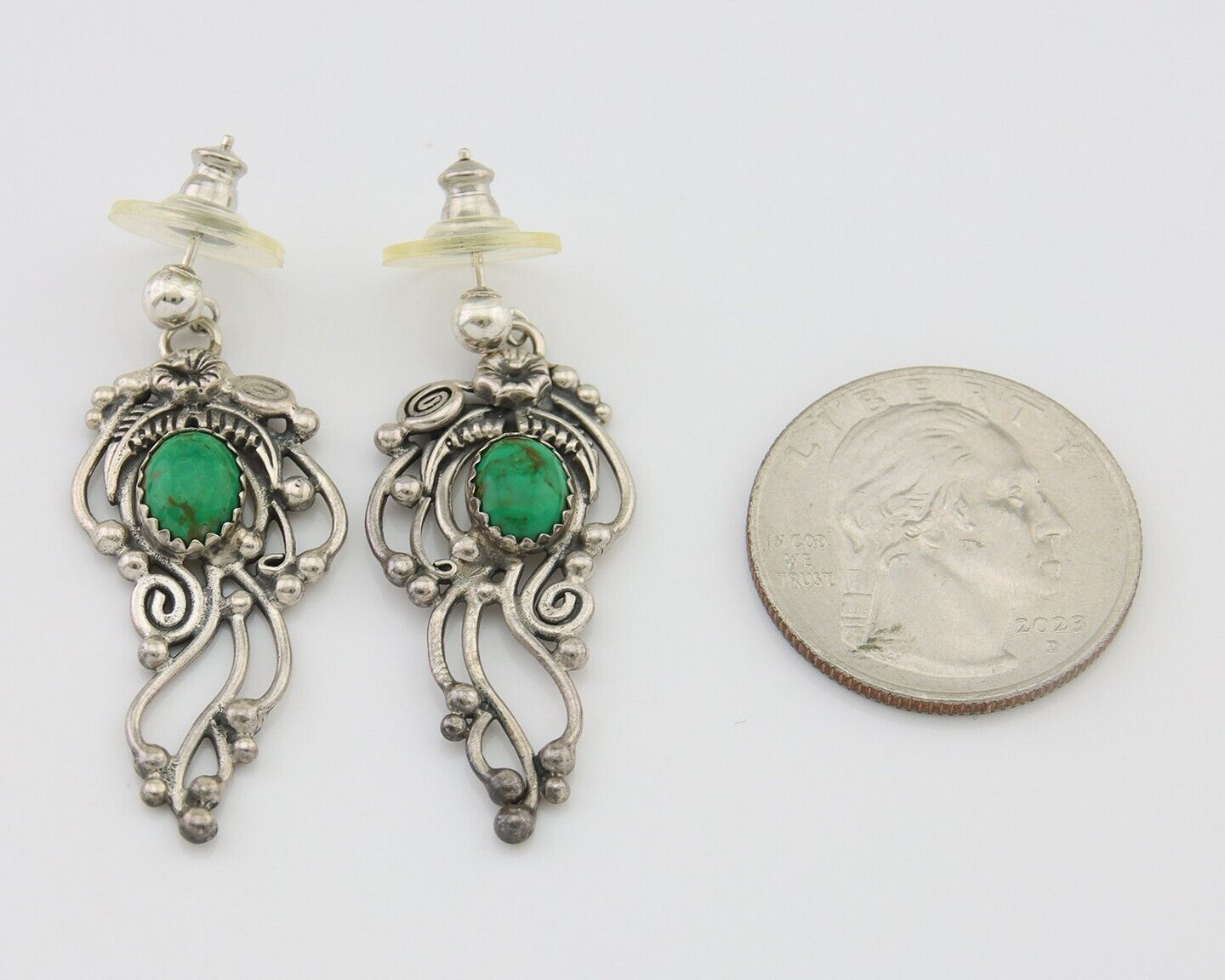 Navajo Shield Earrings 925 Silver Natural Turquoise Native American Artist C80s