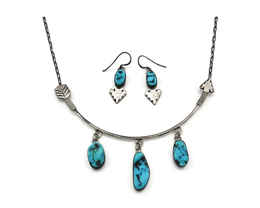 Navajo Necklace Earring Set Sterling Silver Vintage Native Artist Signed G C80s