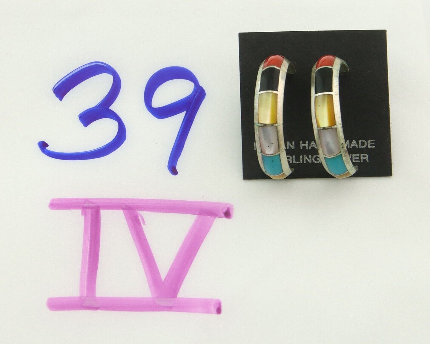 Navajo Earrings 925 Silver Natural Gemstone Native American Artist C.80's