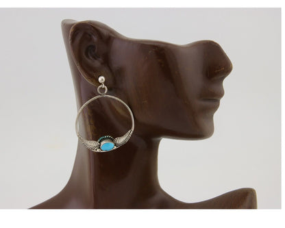 Navajo Dangle Earrings 925 Silver Natural Blue Turquoise Native Artist C80s