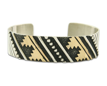 Navajo Bracelet Gold & 925 Silver Handmade 16mm Wide Artist Signed Thomas Singer