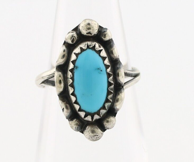 Navajo Ring 925 Silver Sleeping Beauty Turquoise Signed SkyStone Creations C80s