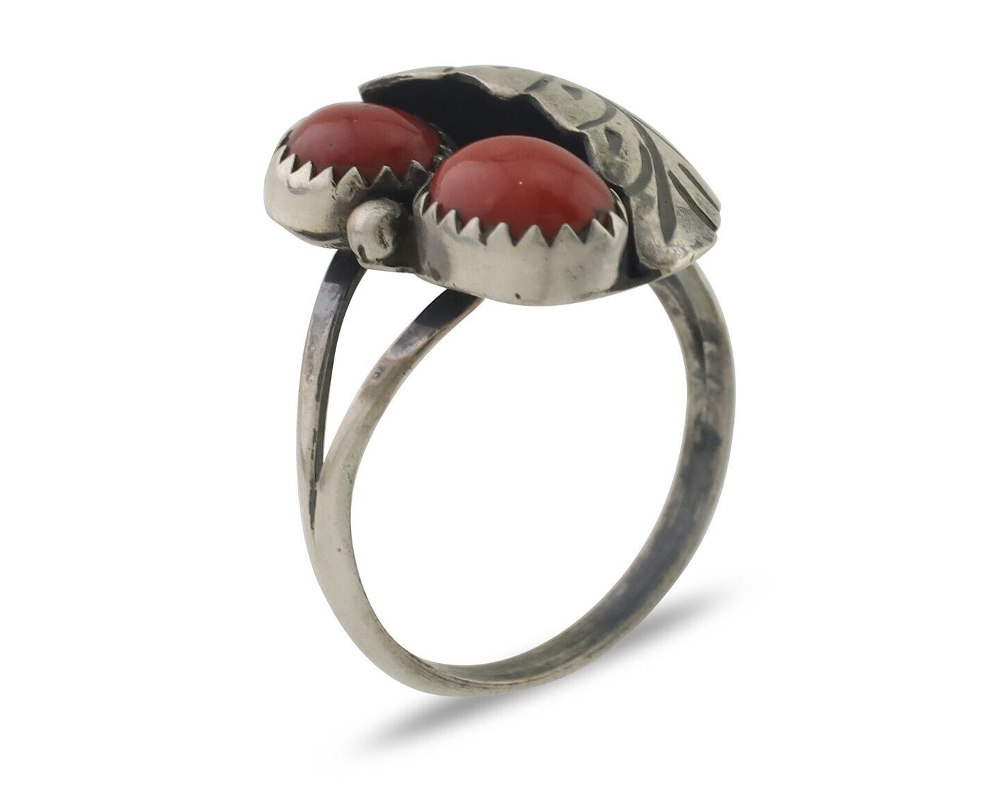 Navajo Handmade Ring 925 Silver Natural Mediterranean Coral Signed 88 C.80's