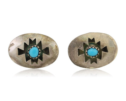 Navajo Hand Cut Earrings 925 Silver Blue Natural Turquoise Native Artist C.80's