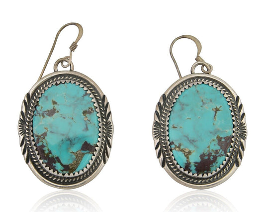 Navajo Dangle Earrings 925 Silver Natural Turquoise Artist Signed Mike Begay C80