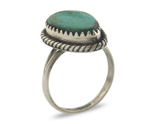 Navajo Ring 925 Sterling Natural Turquoise Native Artist C.80's Size 6.0