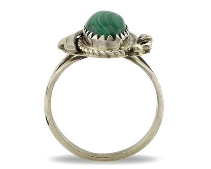 Navajo Ring 925 Silver Natural Mined Malachite Artist Signed Justin Morris C.80s