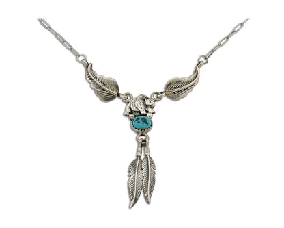 Navajo Bear Feather Leaf Necklace 925 Silver Native American Artist C.80's