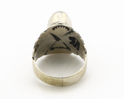 Navajo Ring .925 Silver Black Kingman Turquoise Artist Signed Apache C.80's