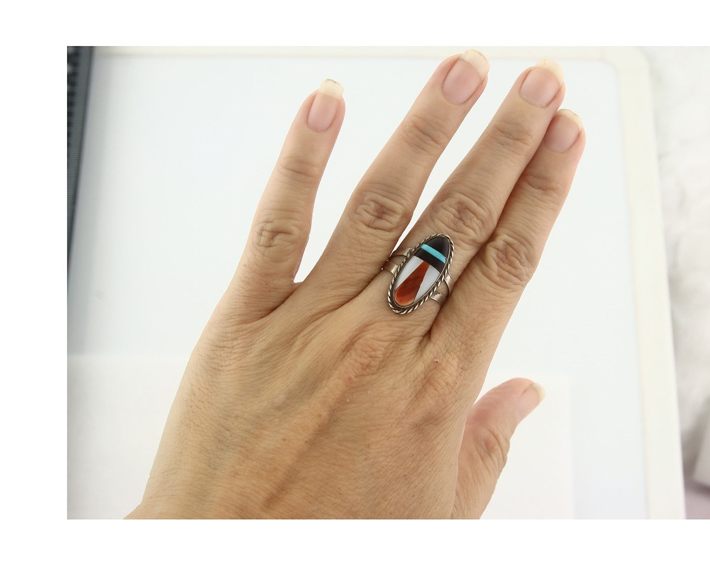 Vintage Zuni Ring 925 Sterling Silver Natural Gemstone Size 6.5
