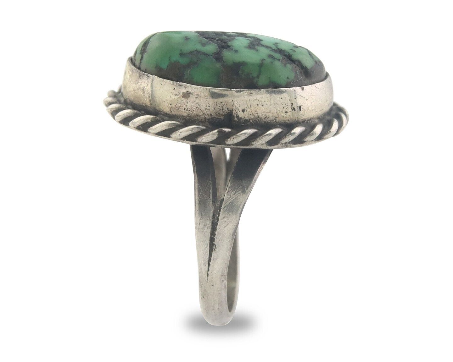 Navajo Ring 925 Sterling Natural Green Turquoise Native Artist C.80's Size 7.0