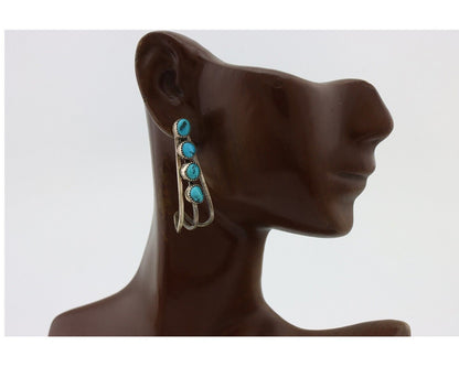 Navajo Dangle Handmade Earrings 925 Silver Blue Turquoise Native Artist C.80's